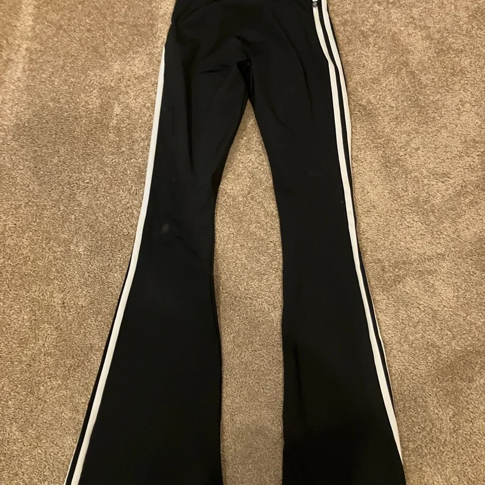 adidas Black Flared Joggers with White Side Stripes - Picture 2 of 7